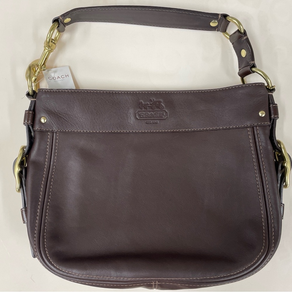 Coach Dark Brown Leather Shoulder Bag with Gold Accents Y2K style